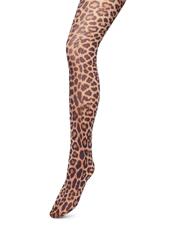 Women's Tight Trousers with Elastic Waistband in Black for Easy and Comfortable WearTights Leopard