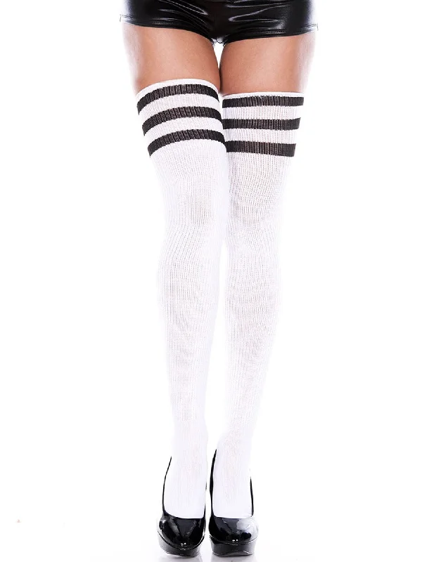 Women's Tight Trousers with Mesh Panels in Black for a Sexy and Modern AppearanceWhite and Black Athlete Stripe Thigh-High Socks