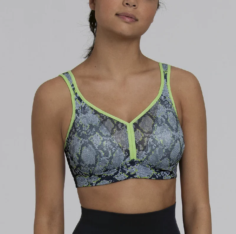 Bra with a bandeau style for a strapless and sleek look​ Anita Air Control Viper Grey Animal and Lime Green Sports Bra 5544