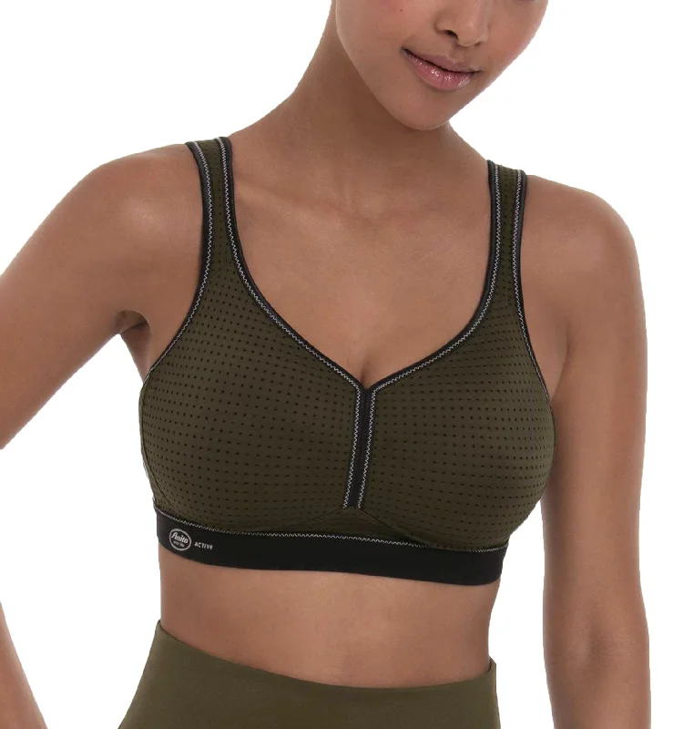 Bra with padded straps to reduce shoulder strain Anita Performance Mesh Max Support Softcup Sports Bra (5566) - Dark Olive/Black Bra with padded straps to reduce shoulder strain Anita Performance Mesh Max Support Softcup Sports Bra (5566) - Dark Olive/Black