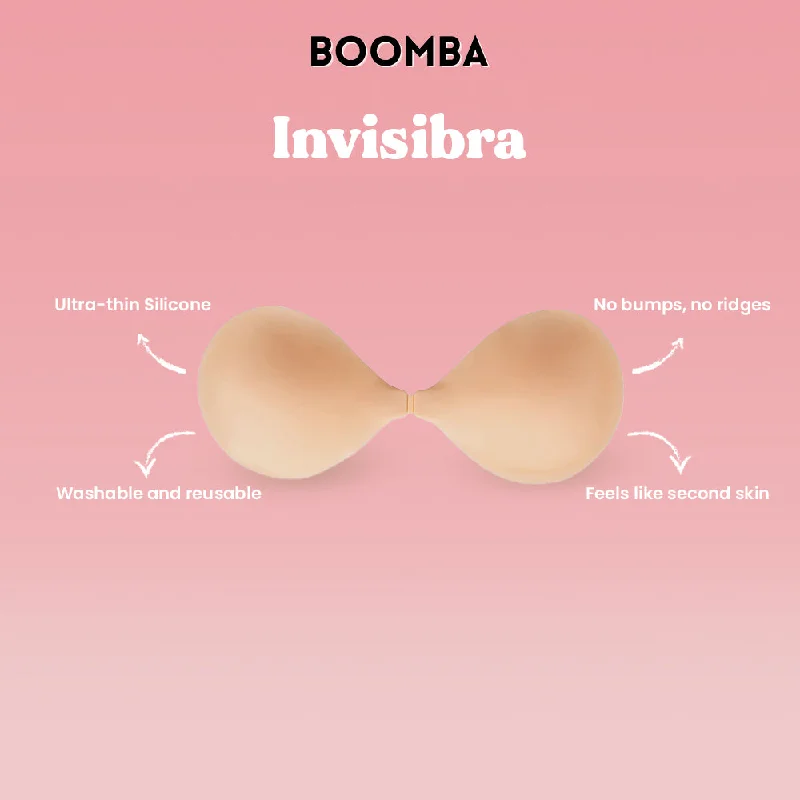 Bra with a textured fabric for added visual interest Boomba Invisibra Front Hook Sticky Bra Bra with a textured fabric for added visual interest Boomba Invisibra Front Hook Sticky Bra