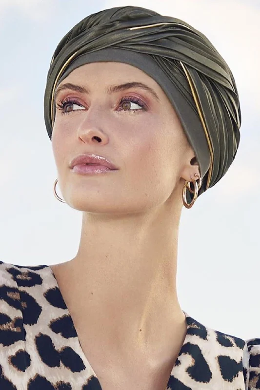 plunge t - shirt bras for a sleek appearanceChristine Viva  Emmy Turban - Olive/Gold Piping