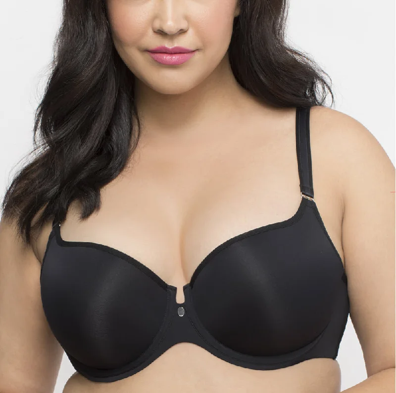 Sports bras for high - impact activities and workouts Curvy Couture Tulip Smooth Black T Shirt Bra 1274 Sports bras for high - impact activities and workouts Curvy Couture Tulip Smooth Black T Shirt Bra 1274