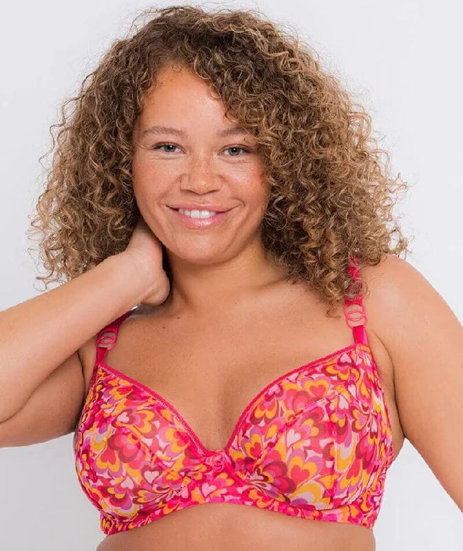plus size bralette bras for comfortCurvy Kate Lifestyle Plunge Bra - Pink Hearts Multicolour