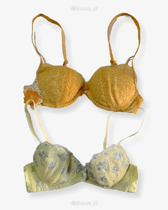 padded wireless bras for light supportImported Stocklot Branded  Net Pushup Bra - Underwired Bra  -  Non Padded Bra - Pack of 2