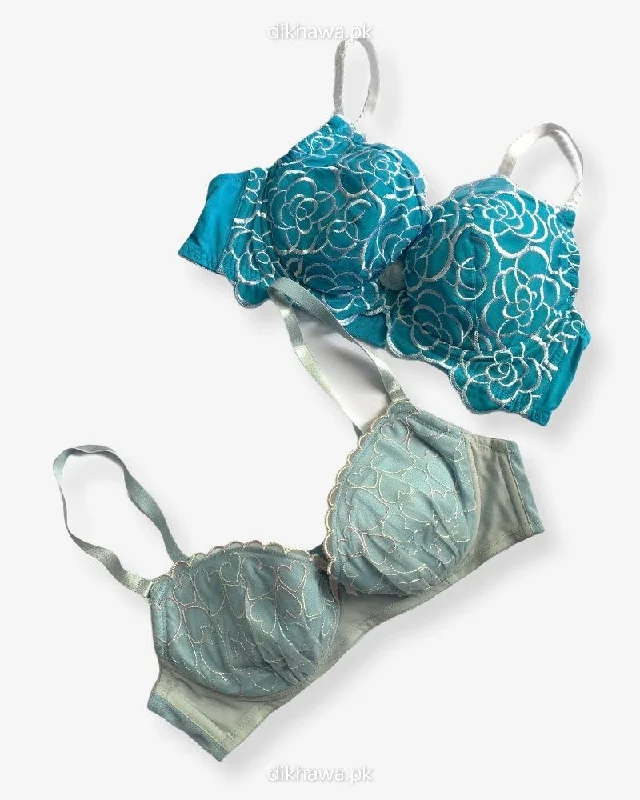 padded wireless bras for light supportImported Stocklot Branded  Net Pushup Bra - Underwired Bra  - Non Padded Bra - Pack of 2