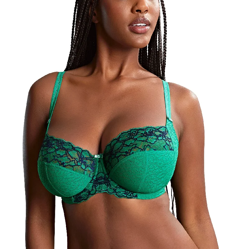 Bra with a removable padding for customizable support​ Panache Envy Balcony Underwire Bra (7285) - Emerald Leopard