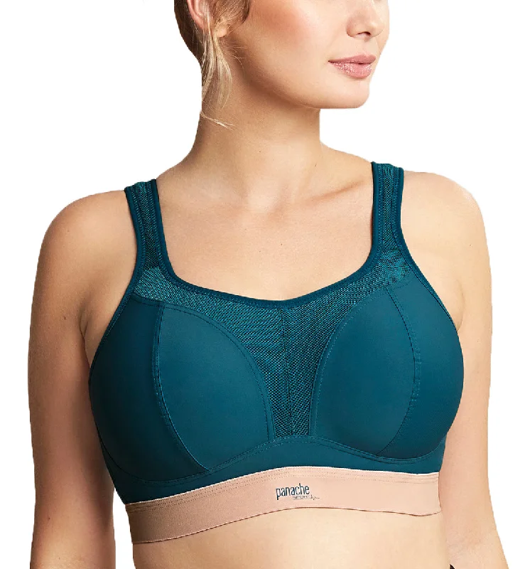 Bra with a plus - size convertible strap for versatility Panache Boundless Racerback Non-Wire Sports Bra (7341) - Teal/Pink Bra with a plus - size convertible strap for versatility Panache Boundless Racerback Non-Wire Sports Bra (7341) - Teal/Pink