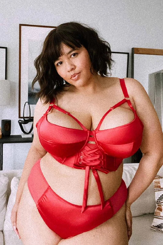 Bra with wide straps for added comfort and weight distribution Aysha Red Lace Up Balcony Bra Bra with wide straps for added comfort and weight distribution Aysha Red Lace Up Balcony Bra