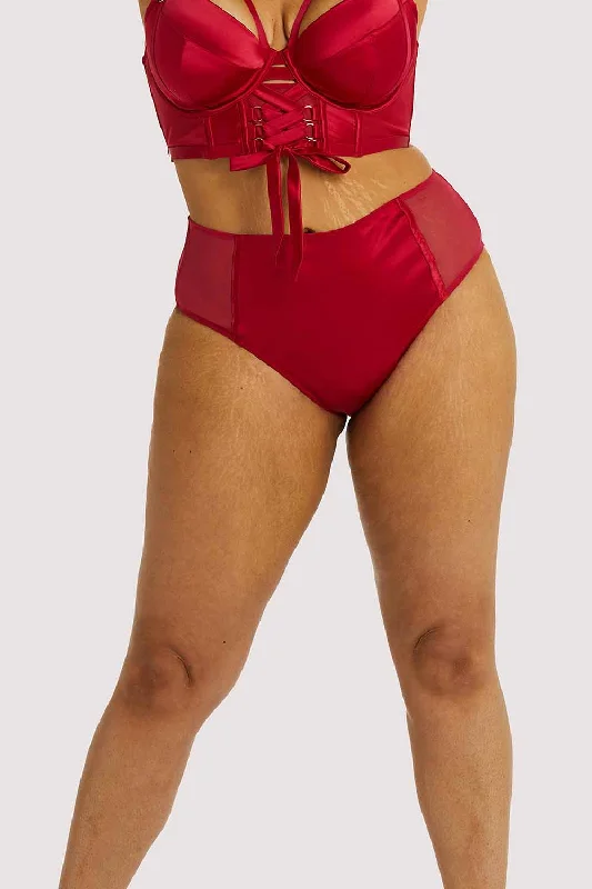 Front - closure bras for easy on and off​ Aysha Red High Waisted Brief