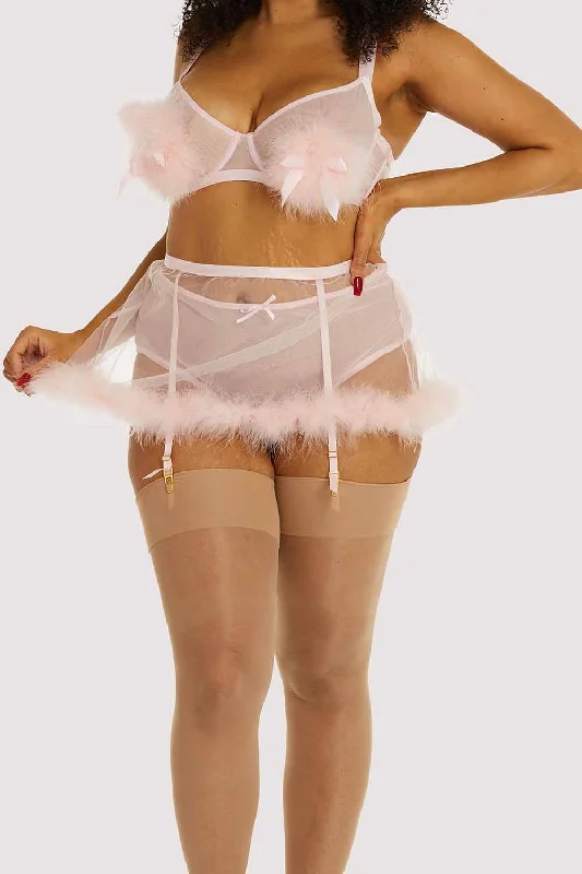 Bra with a plus - size customized fit option for a perfect fit Marina Pink Feather Suspender Belt Bra with a plus - size customized fit option for a perfect fit Marina Pink Feather Suspender Belt