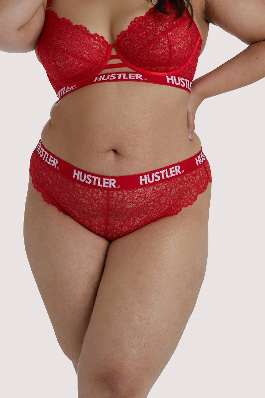 Bra with a breathable lining for a cool feel​ Hustler Branded Red Lace Curve Brief