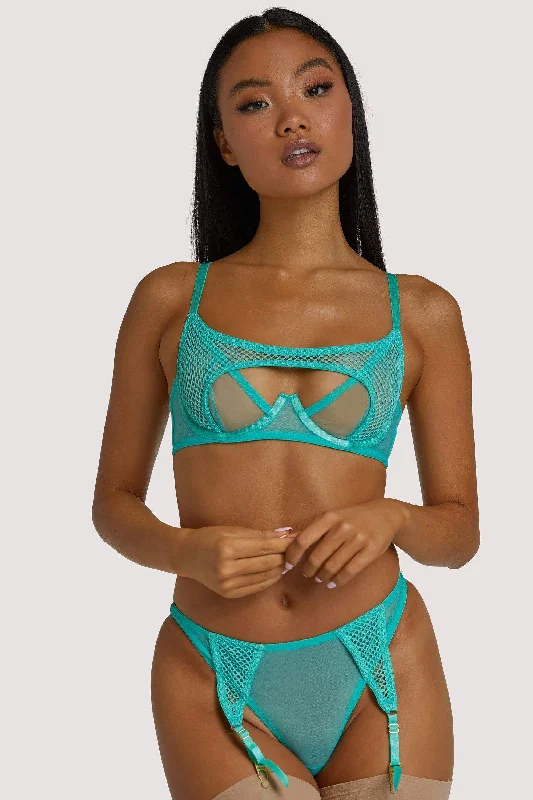 Bra with a push - up memory foam cup for enhanced cleavage Greta Mint Fishnet Overbust Wired Bra Bra with a push - up memory foam cup for enhanced cleavage Greta Mint Fishnet Overbust Wired Bra