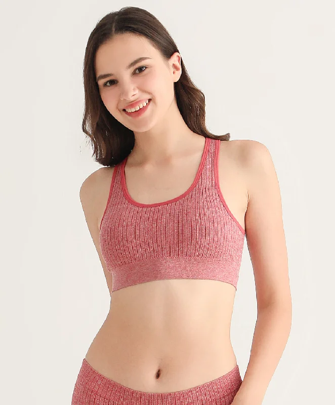 Bra with a cotton - lined cup for a natural and soft feel​ Energized Space Exploration Ribbed Racer-Back Sports Bra