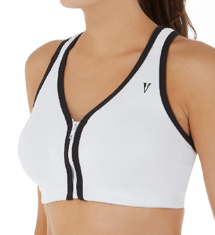 Bra with a multi - way strap system for different outfits Valmont Colorblock Zip-Front Leisure/Sport Bra (1611B) - White/Black Bra with a multi - way strap system for different outfits Valmont Colorblock Zip-Front Leisure/Sport Bra (1611B) - White/Black