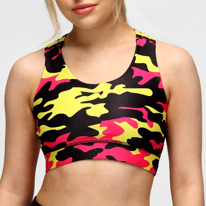 plunge t - shirt bras for a sleek appearanceLLHM Landmarks Camo Cross Back Bra