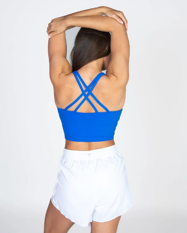 plunge bras for low cut topsLux Performance Crop - Cobalt - FINAL SALE