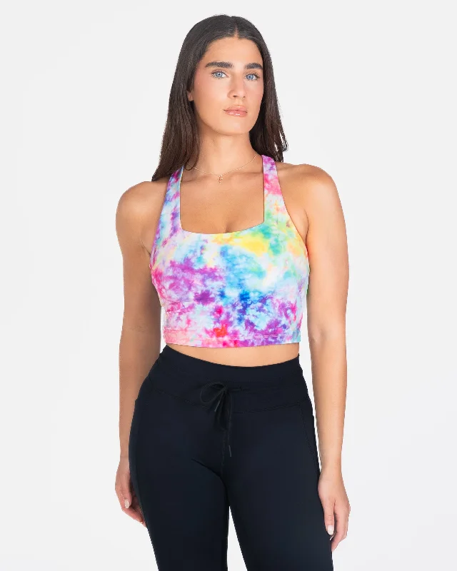 sexy backless push up brasLux Performance Crop - Rainbow Tie Dye - FINAL SALE