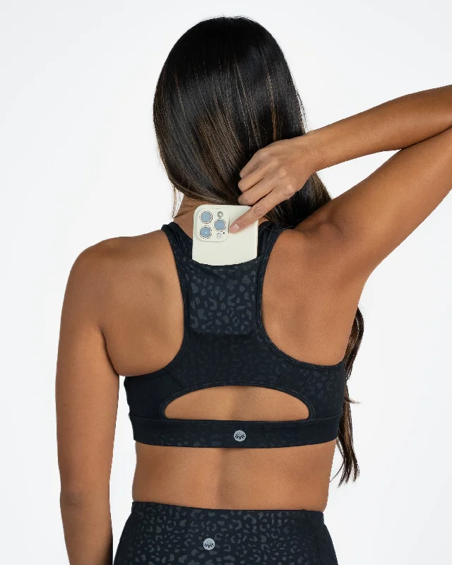 backless bras for revealing outfitsLux Sarah Sports Bra - Black Leopard