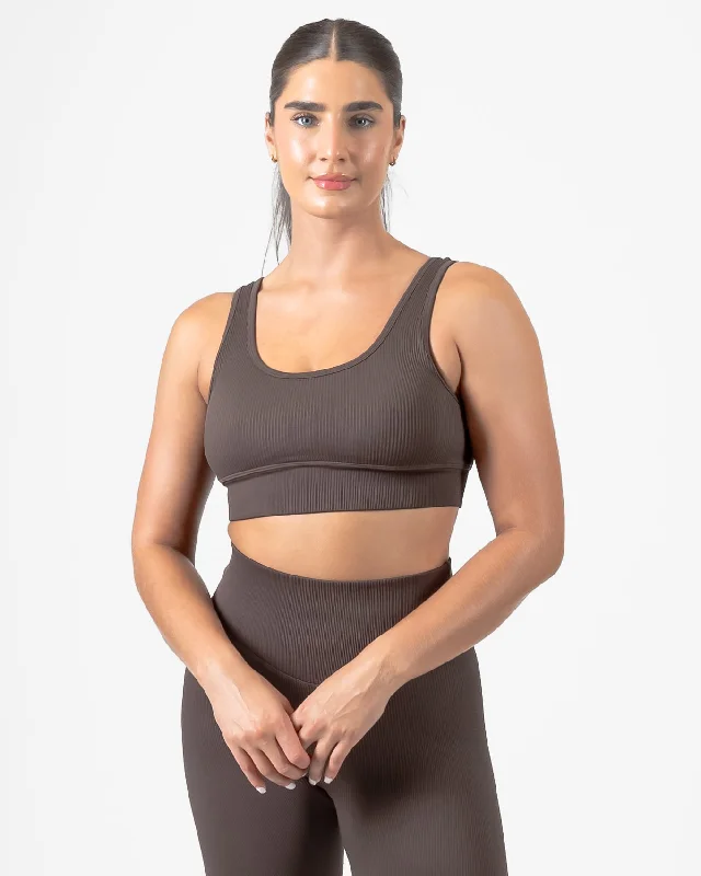supportive underwire bras for large bustsRibbed Seamless Bra - Espresso - FINAL SALE